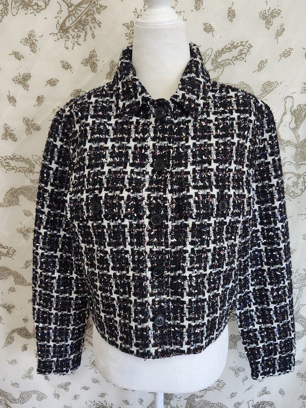 Loft Shimmer Tweed Cropped Shirt Jacket. Size Sp